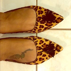 J. Crew Leopard Calf Hair Tassel Flats